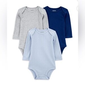 Carter's Child of Mine Gray/Blue Ribbed  Long Sleeve Baby Boy 3 Pc Bodysuit Set